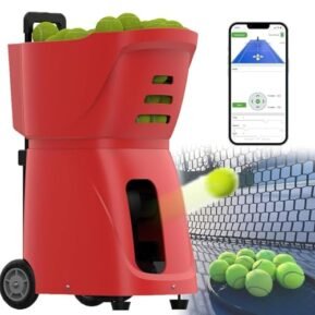 MAHWER Automatic Ball Launcher Tennis Practice Equipment, Tennis Ball Machine with Remote Control, 100 Large Capacity, Adjustable Launching Angle(Red)
