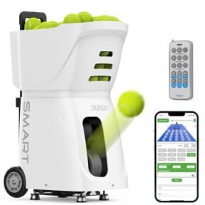 Professional Tennis Ball Machine PT-Smart: Portable, Adjustable Speed & Spin, Battery-Powered - Perfect for Training & Practice (White)