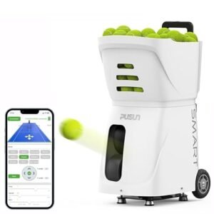 PT-Smart Tennis Ball Machine – 100+ Ball Capacity, 4-6 Hour Battery with External Power, Intelligent Remote Control, Automatic Feeding, Perfect for...